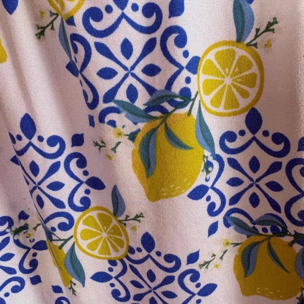 Hello Mello Lazy Daisy Lounge Pants S/M White Blue Lemon Print Soft Cozy Pajamas
